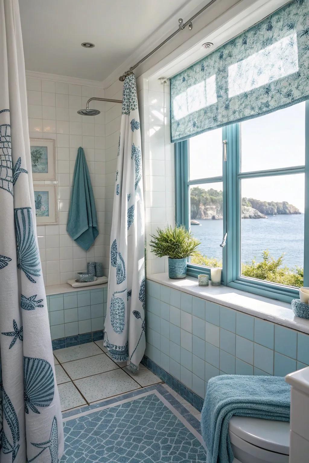 Gentle blue accents enhance the coastal atmosphere.