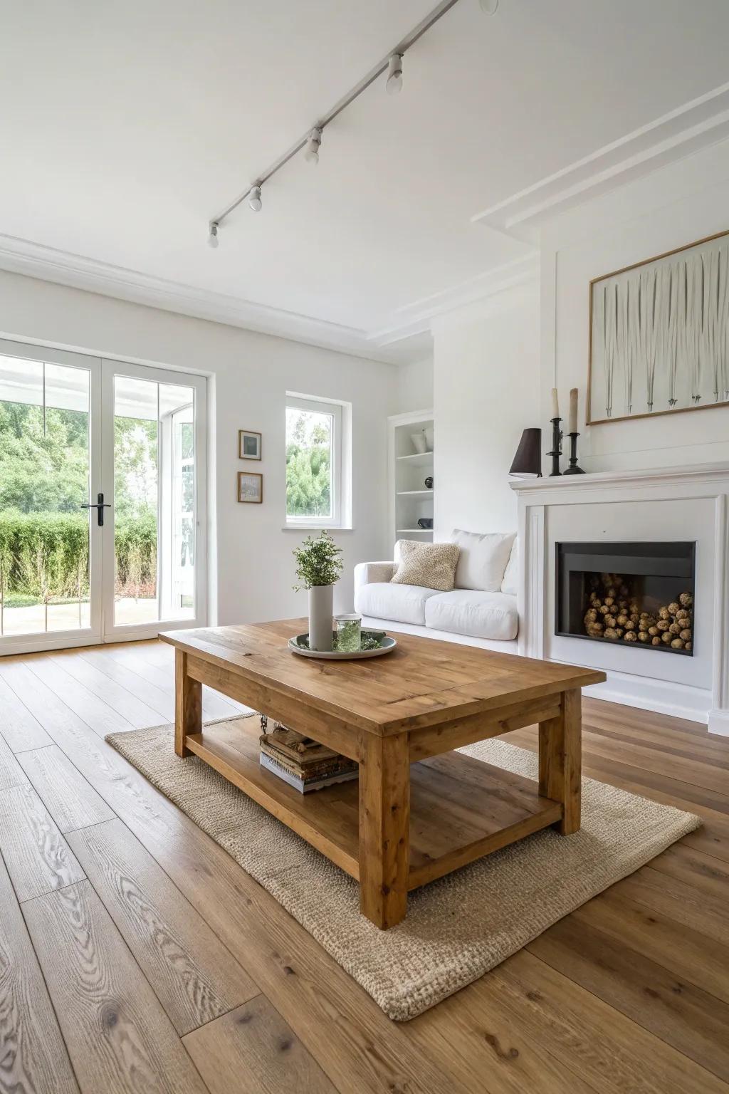 Wood elements introduce a natural feeling to a white area.