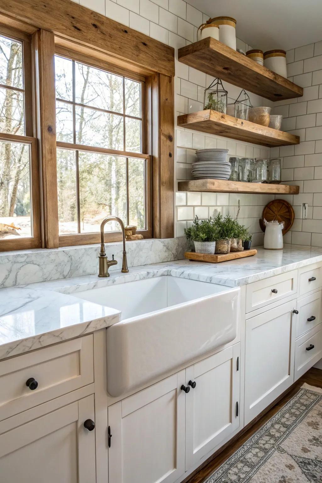 An apron-front sink enhances the kitchen with its elegant and functional design.