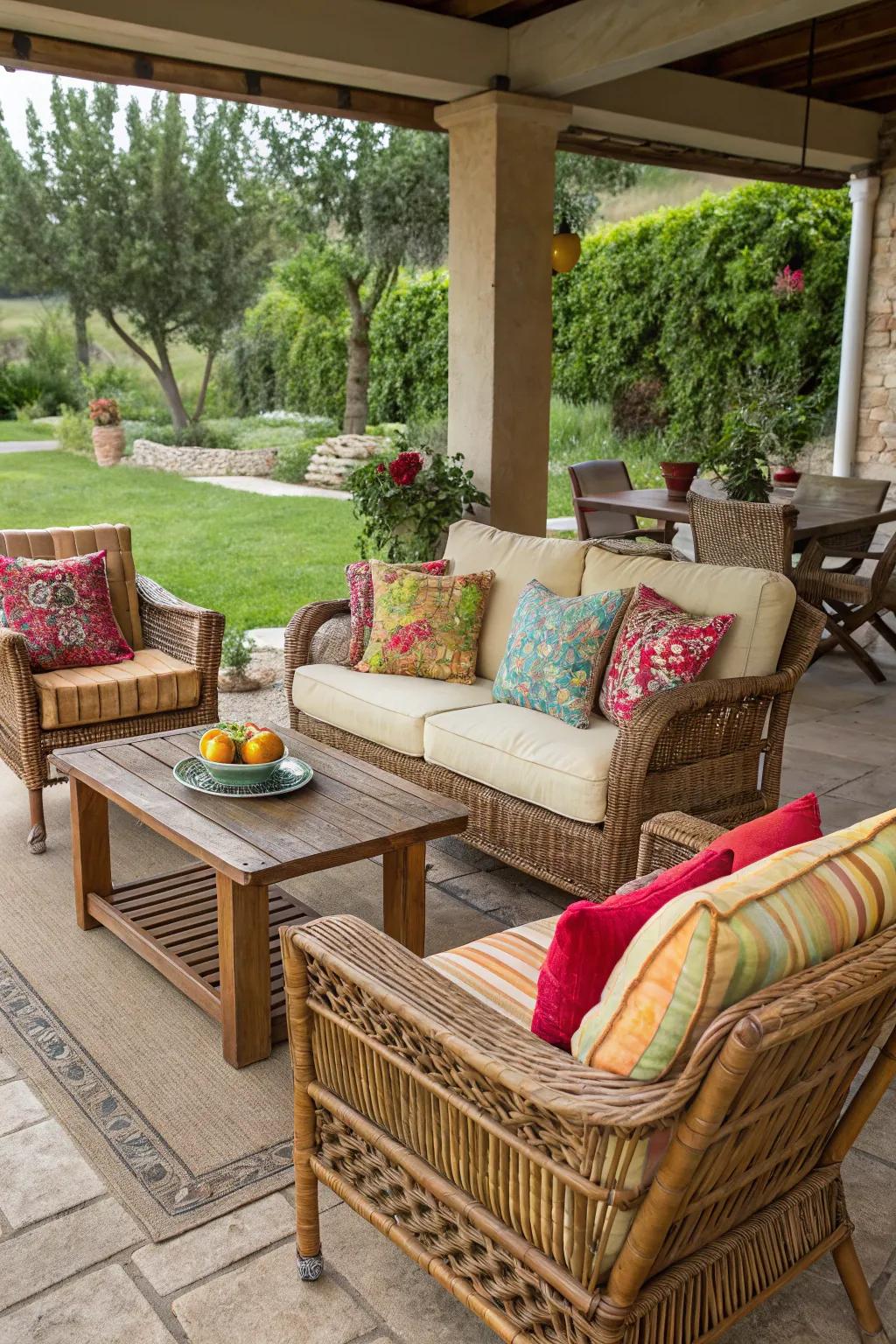 An enchanting blend of patterns and colors producing a distinctive patio aesthetic.