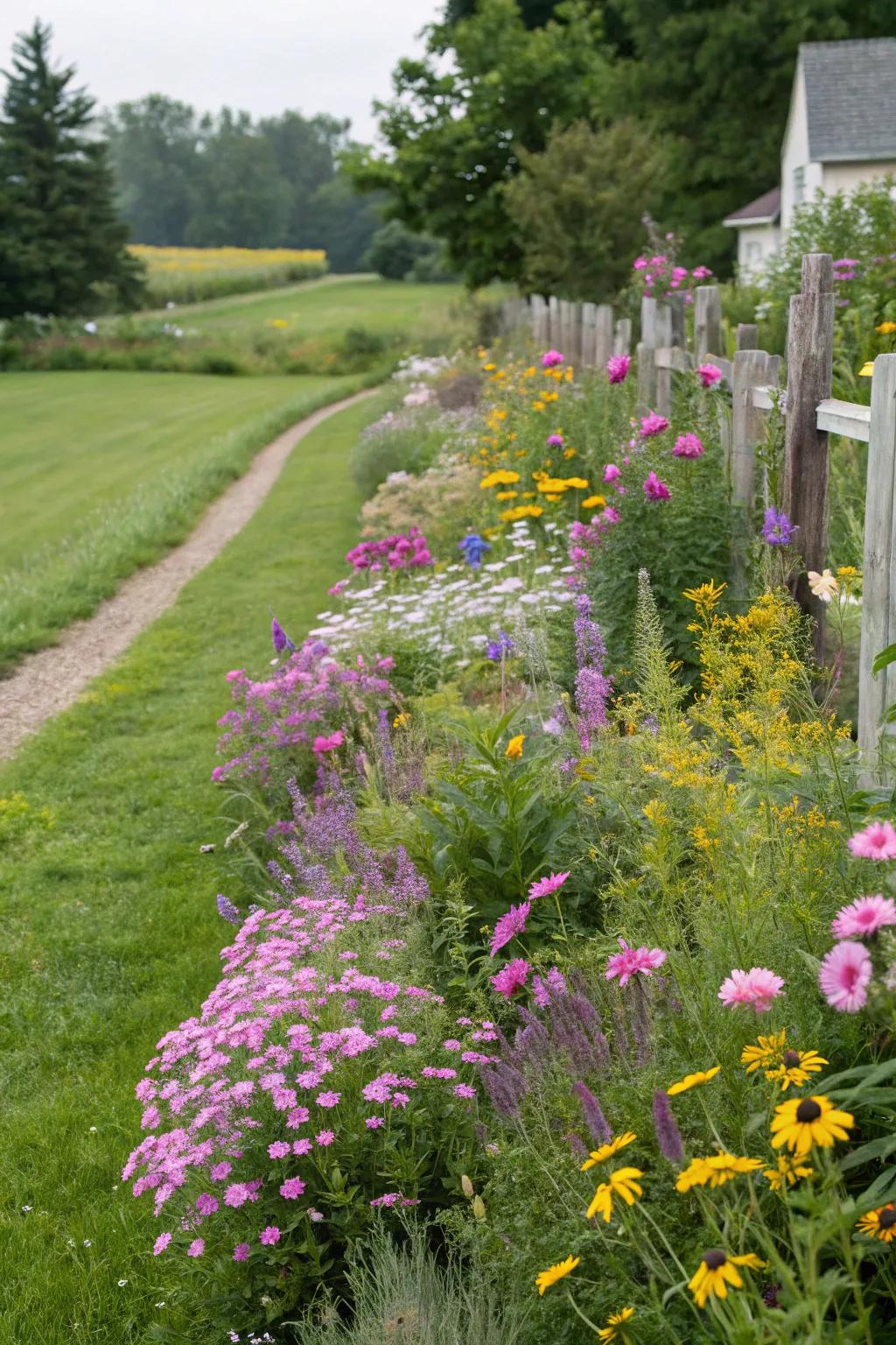 Wildflowers creating natural boundaries in a garden environment.