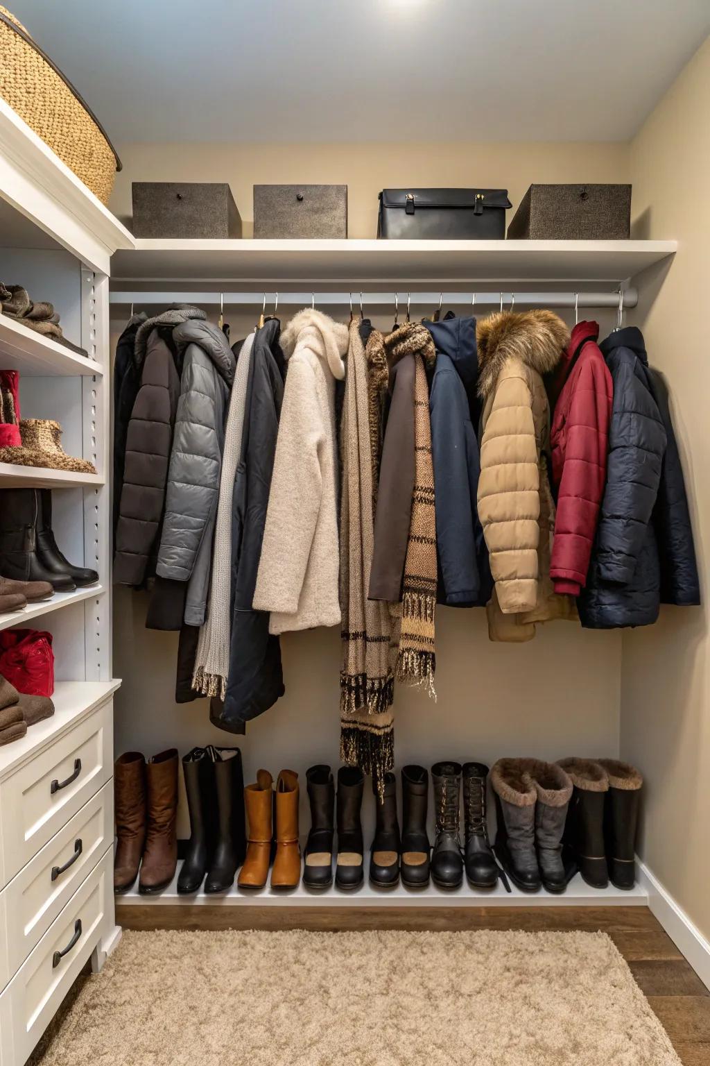 Exploit vertical space through elevated shelving installations.