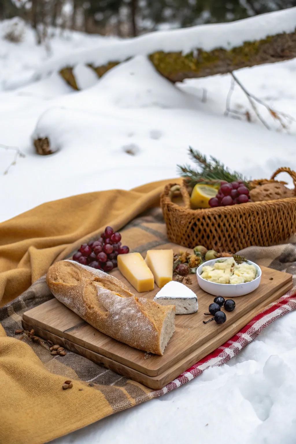 Rustic bread and cheese are a classic picnic combination.