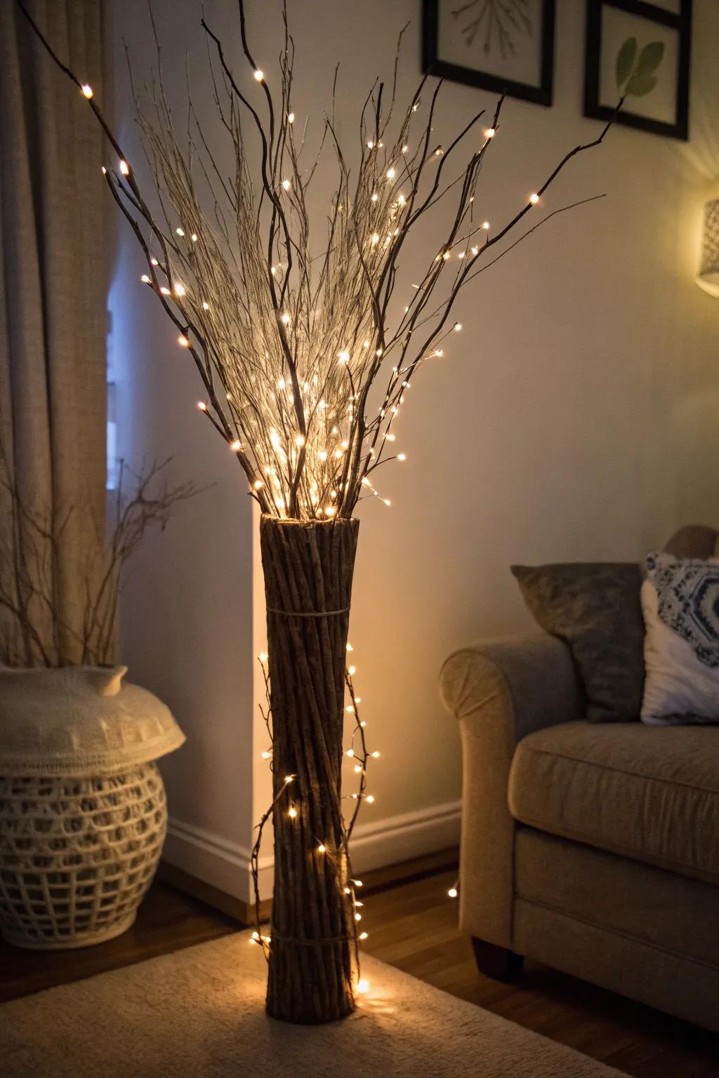 Sparkling branches foster a cozy and welcoming ambiance.