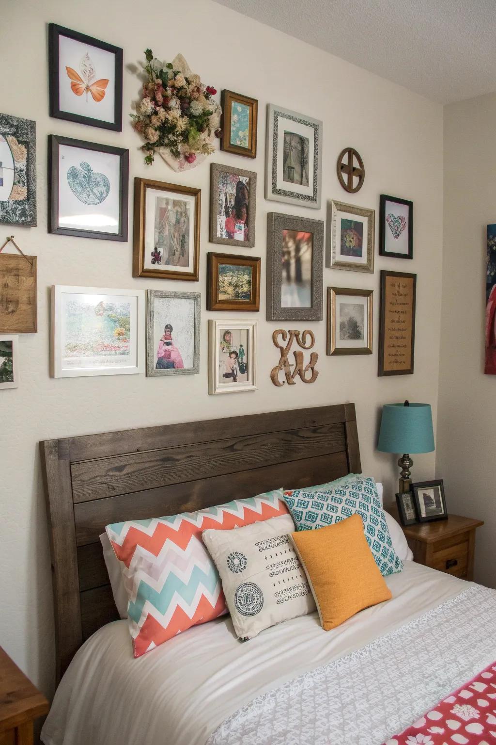 Personalized wall decor enhances character and coziness.