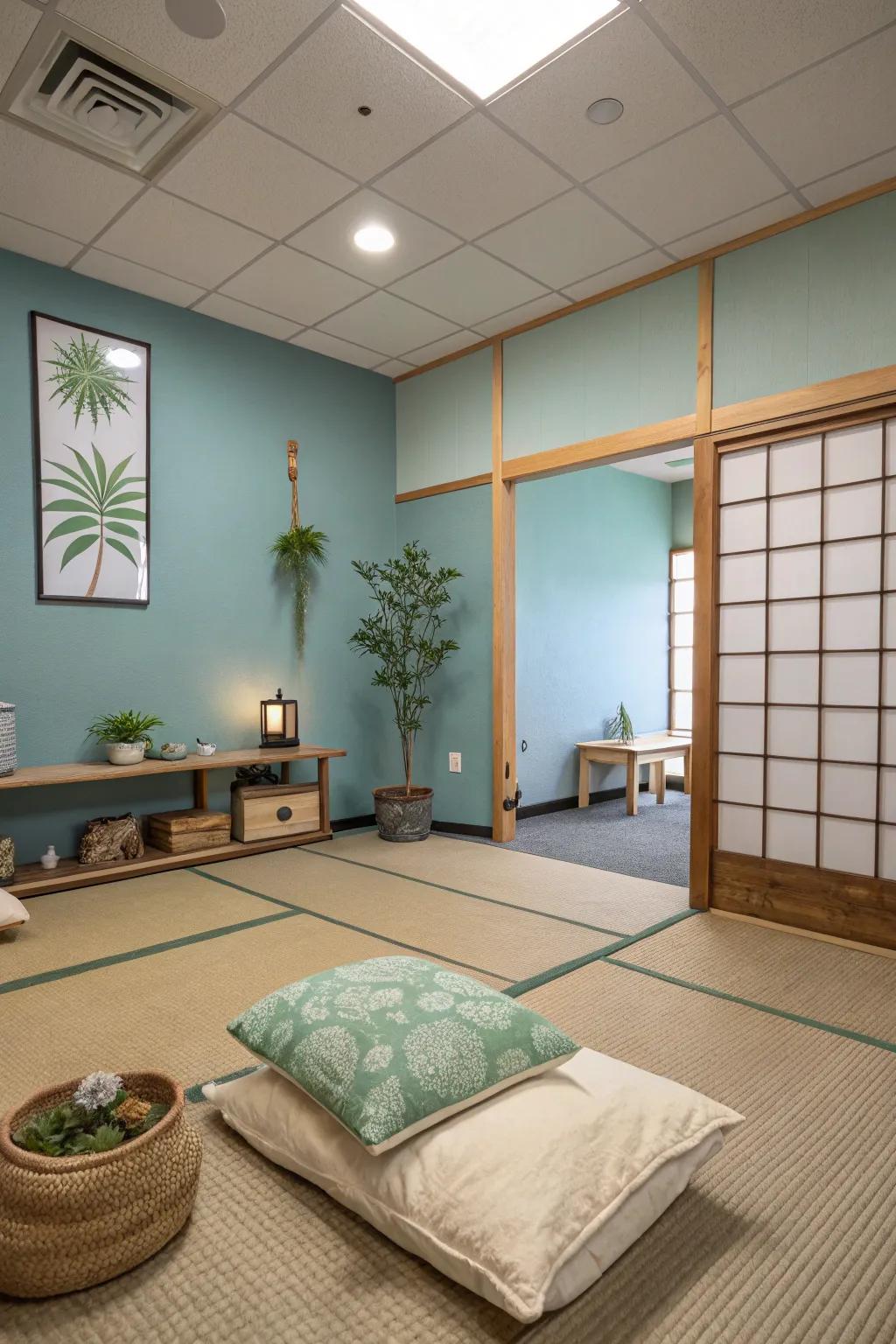 Calming colors establish the atmosphere for a tranquil environment.