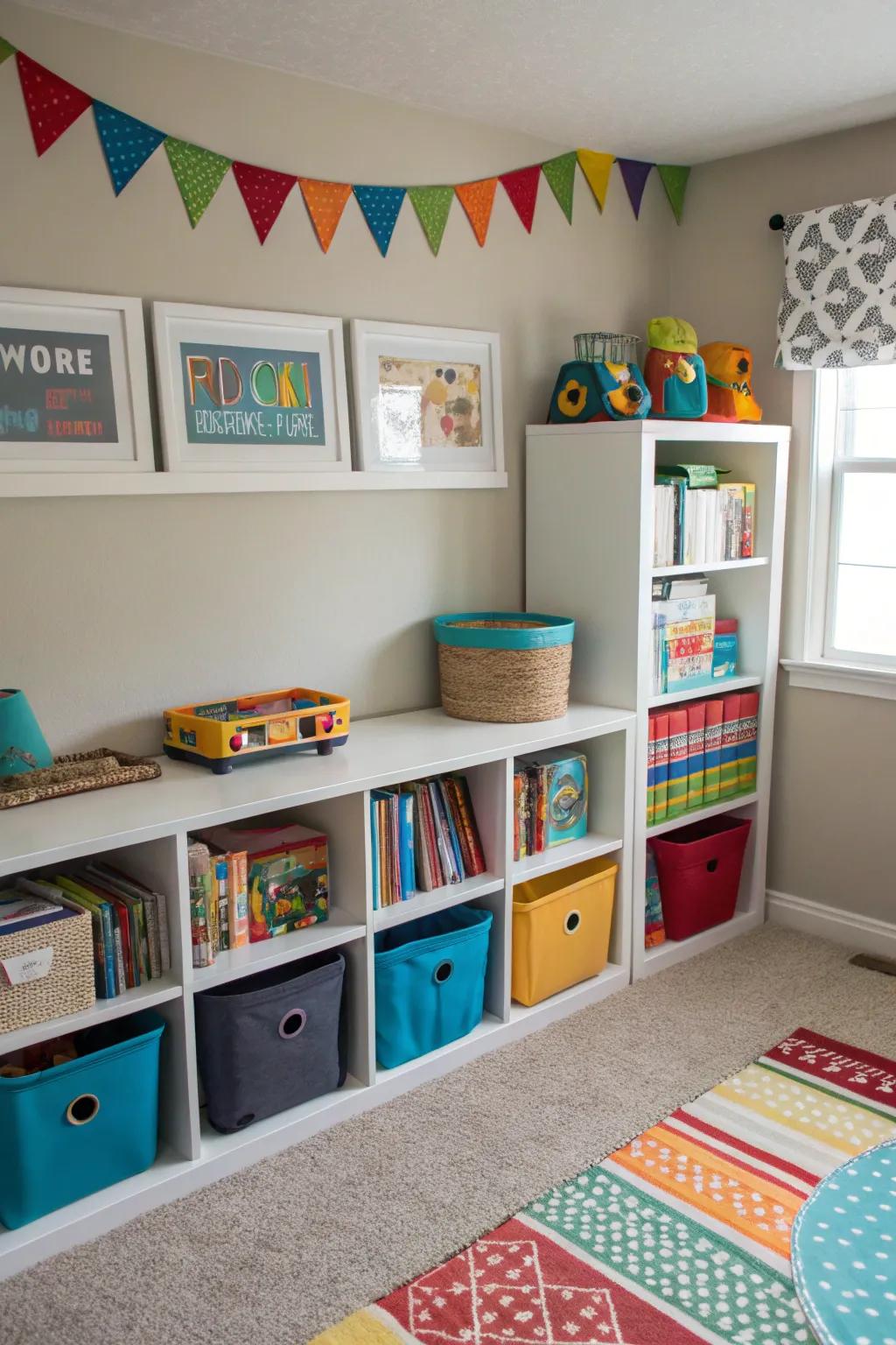 Imaginative storage solutions ensure a clutter-free and organized boy's room.