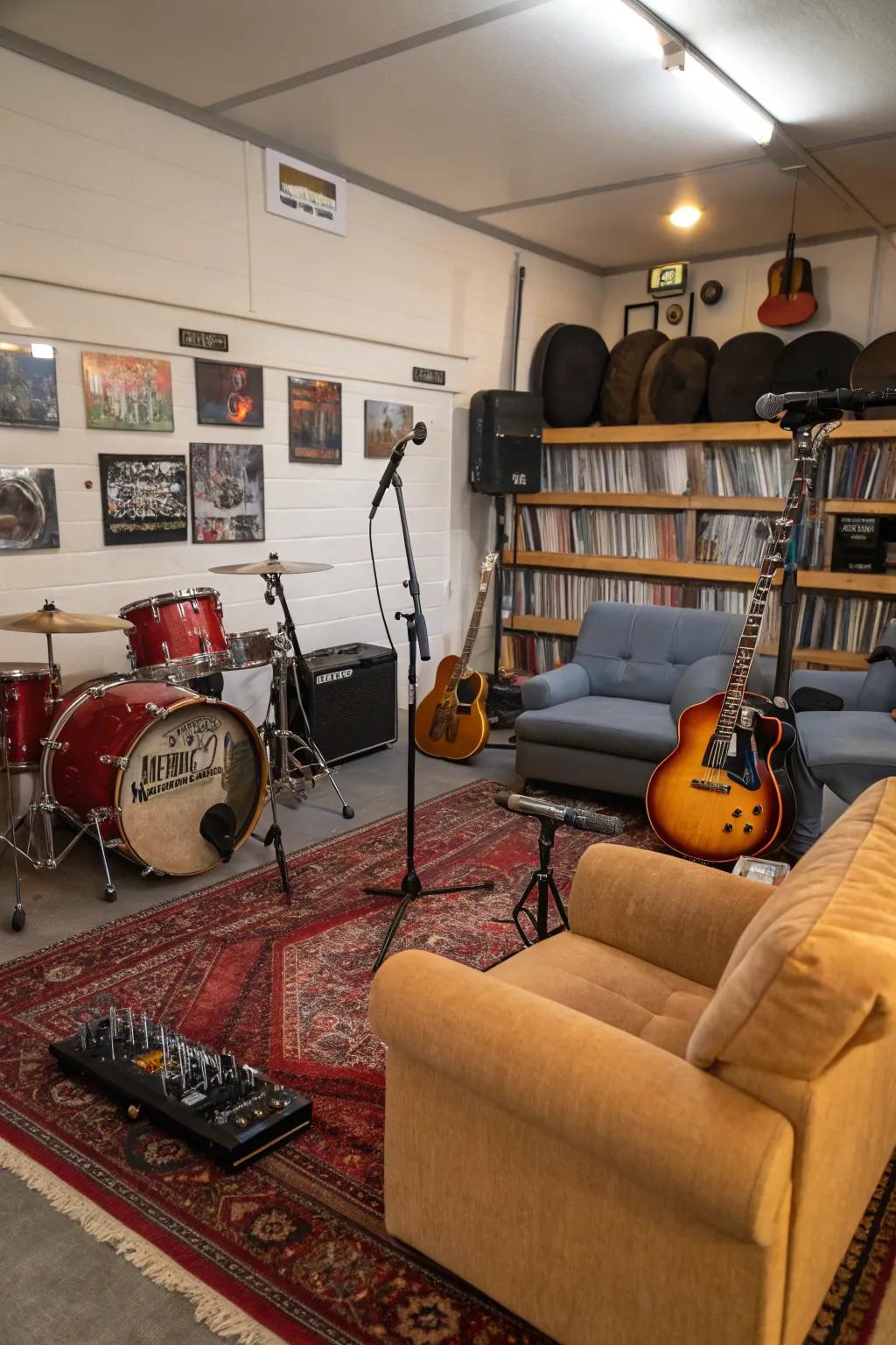 Let your creativity soar in a garage transformed into a soundproof music studio.
