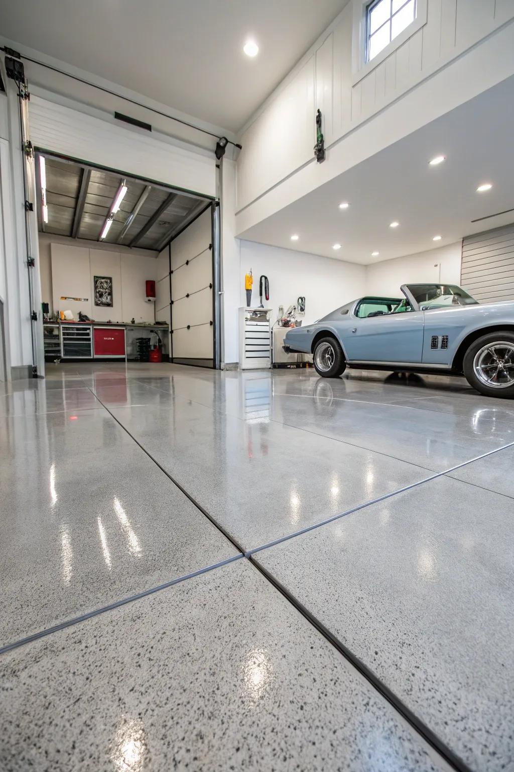 Epoxy flooring balances durability with a refined appearance.
