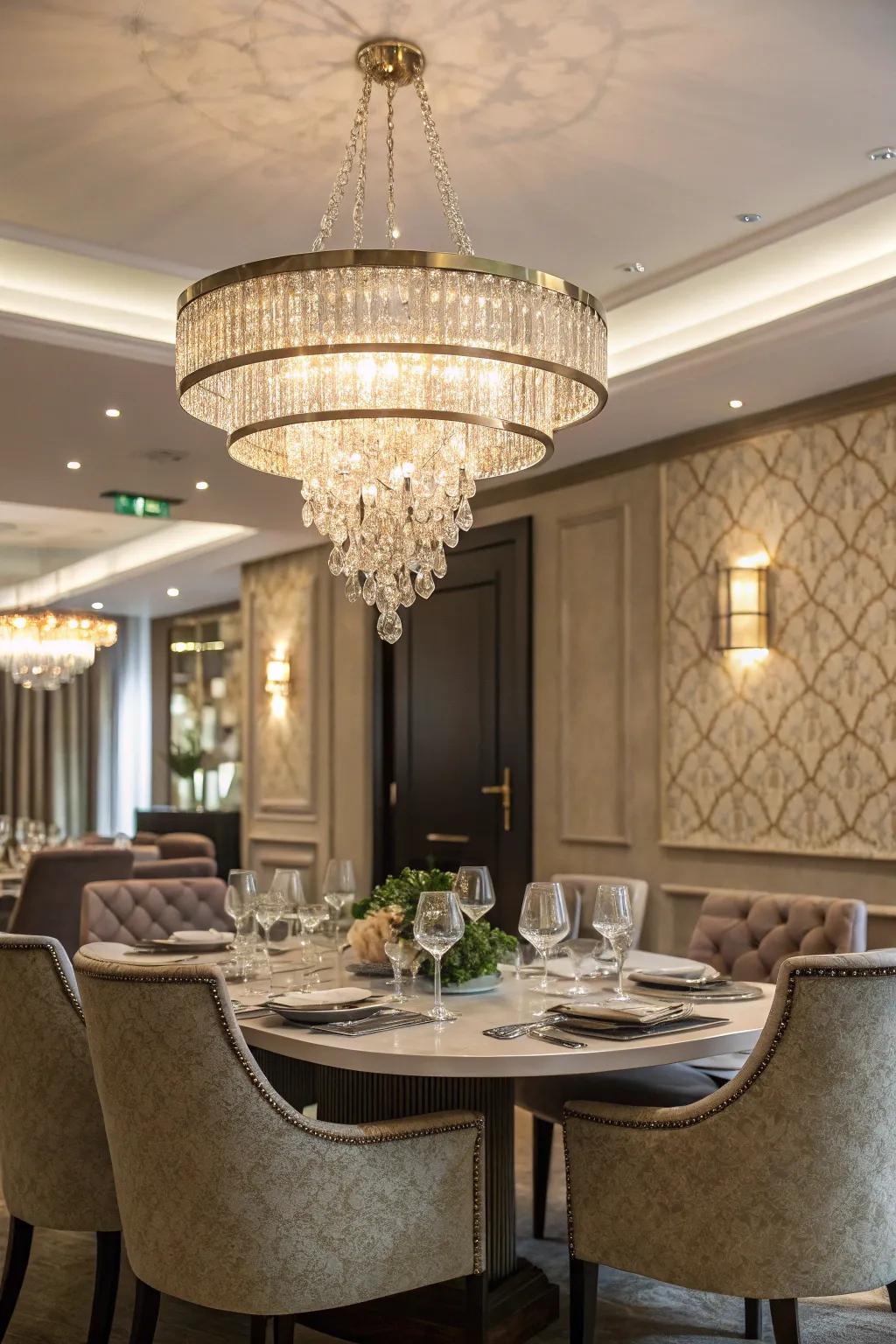 Spectacular lighting adds refinement and spotlights the dining zone.