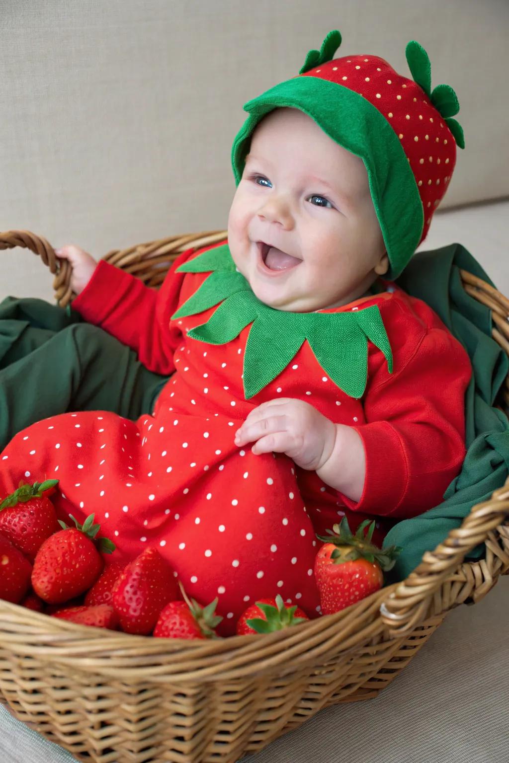 A wonderfully sweet strawberry outfit for Halloween.