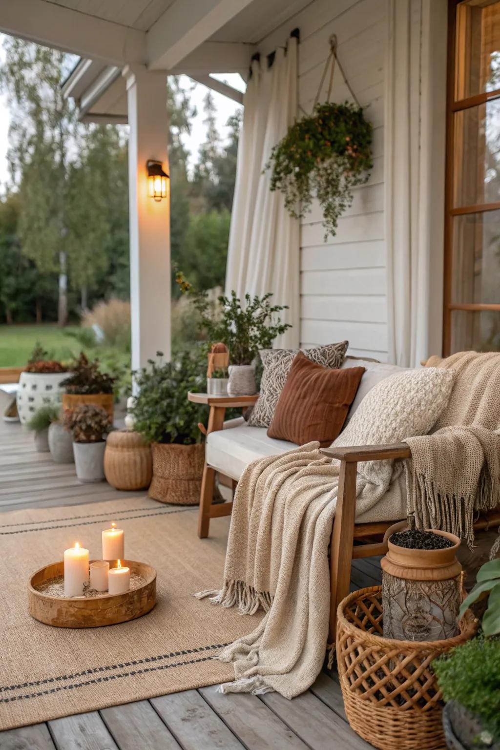 Natural shades fostering a tranquil porch ambiance.