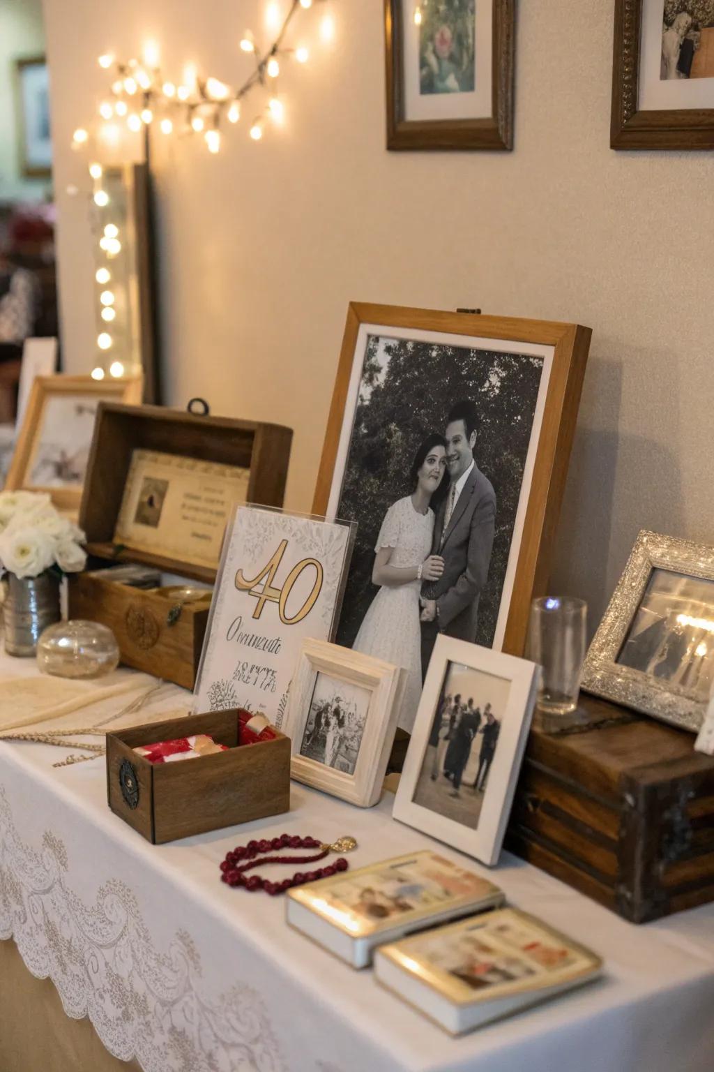 A memory lane table adorned with treasured keepsakes.