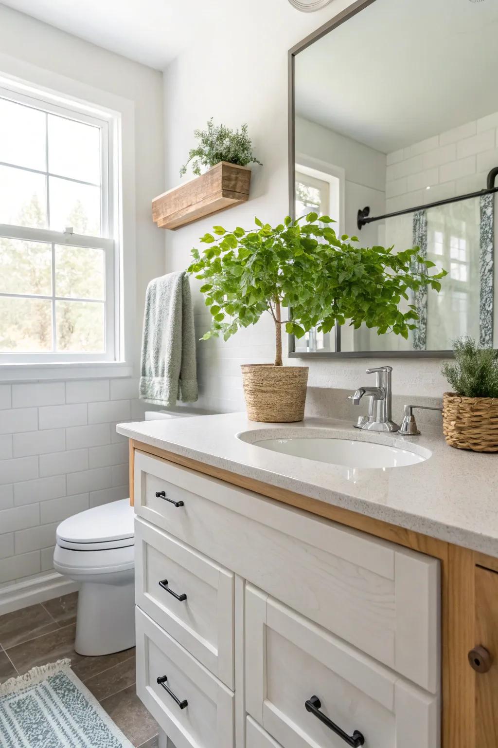 Vegetation has the ability to invigorate your bathroom environment easily.