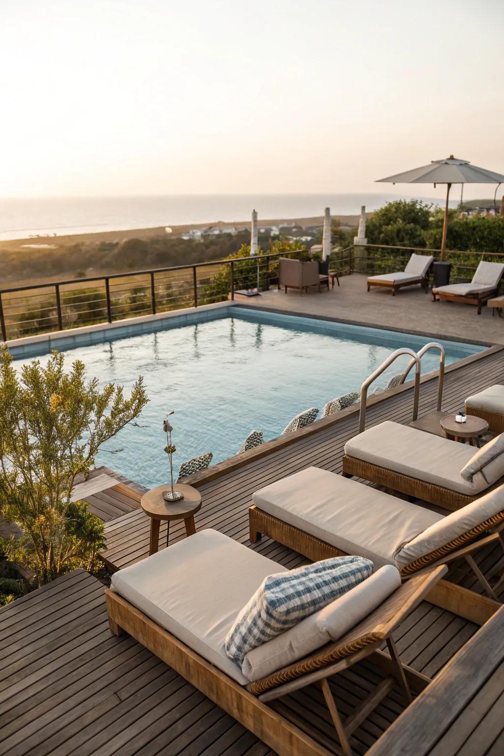 Inviting seating encourages relaxation adjacent to the pool.