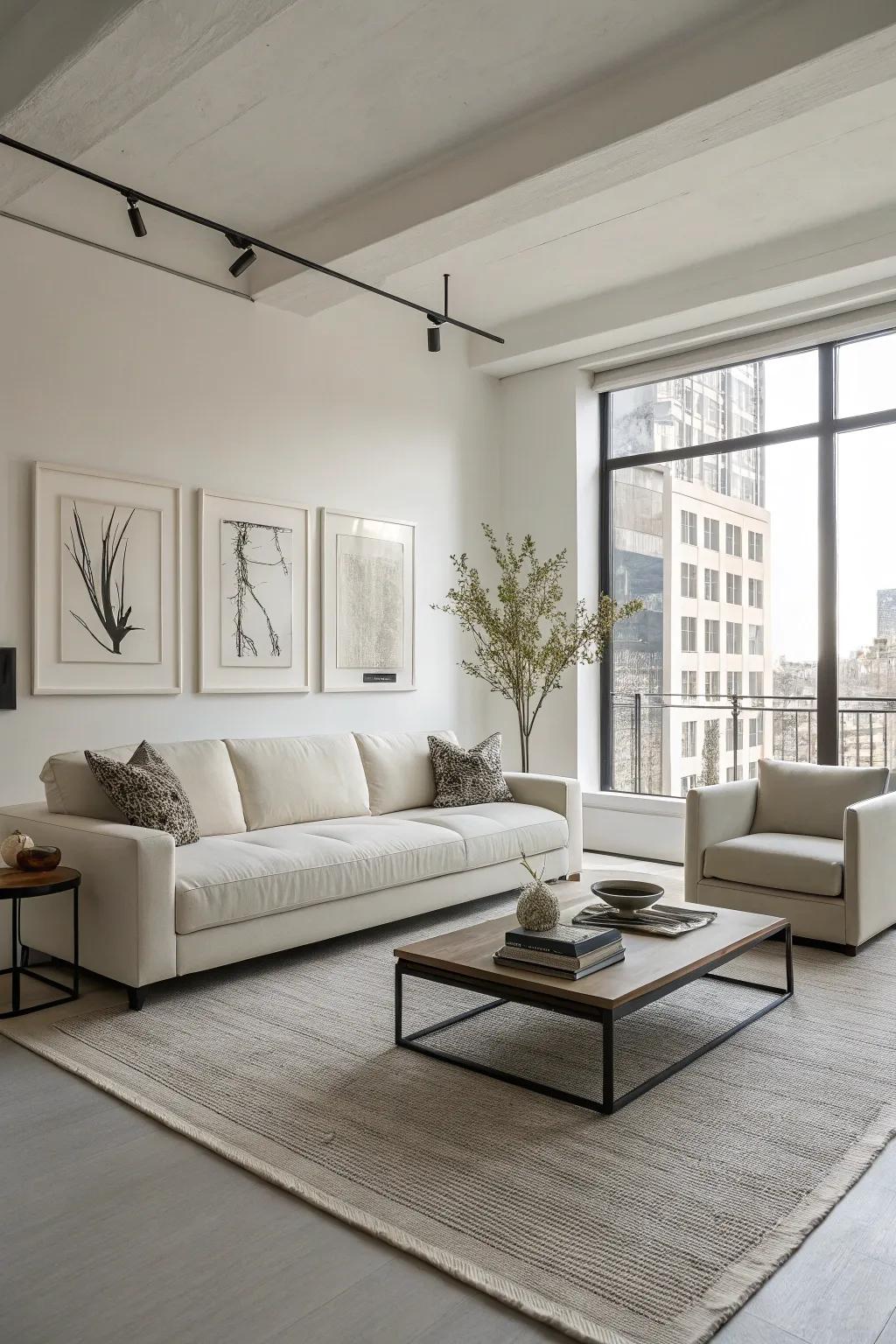 A contemporary living space that highlights simple silhouettes and minimalism.