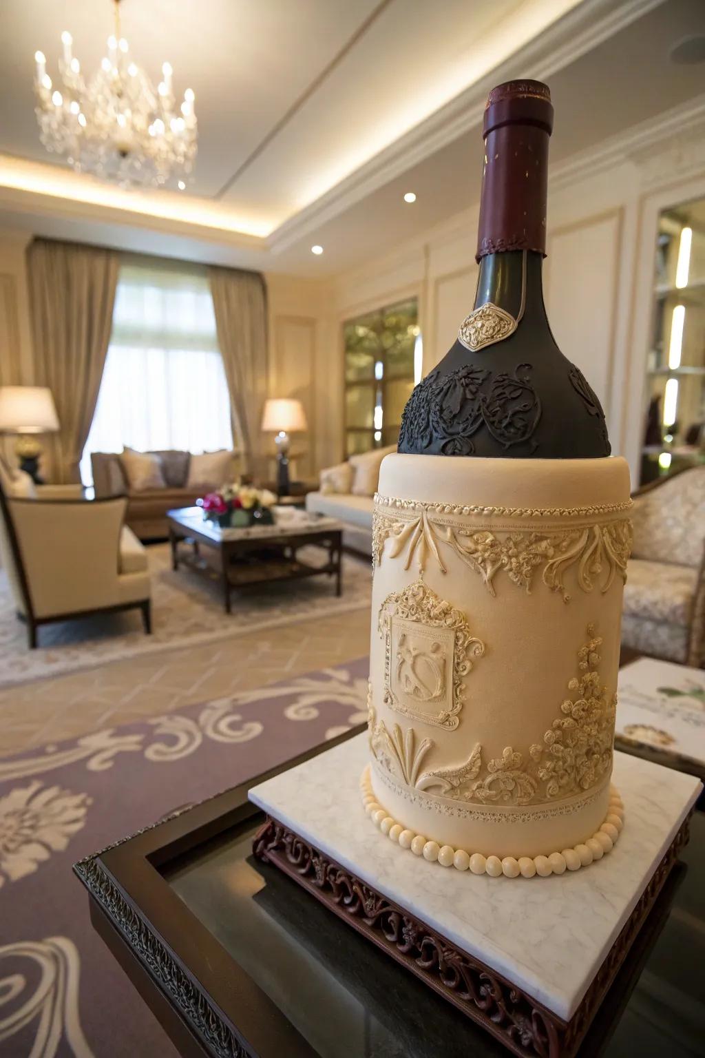 Cake Mimicking a Vintage Wine Bottle