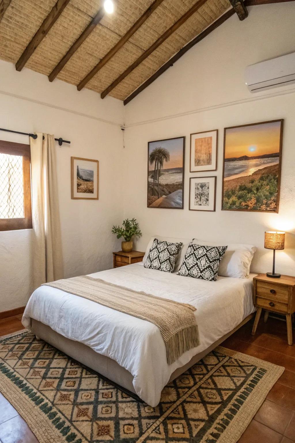 Artwork introduces personality and character to an Airbnb bedroom.