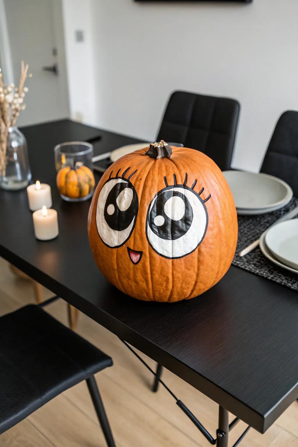 Allow anime gaze to contribute an expressive touch to your pumpkin designs.