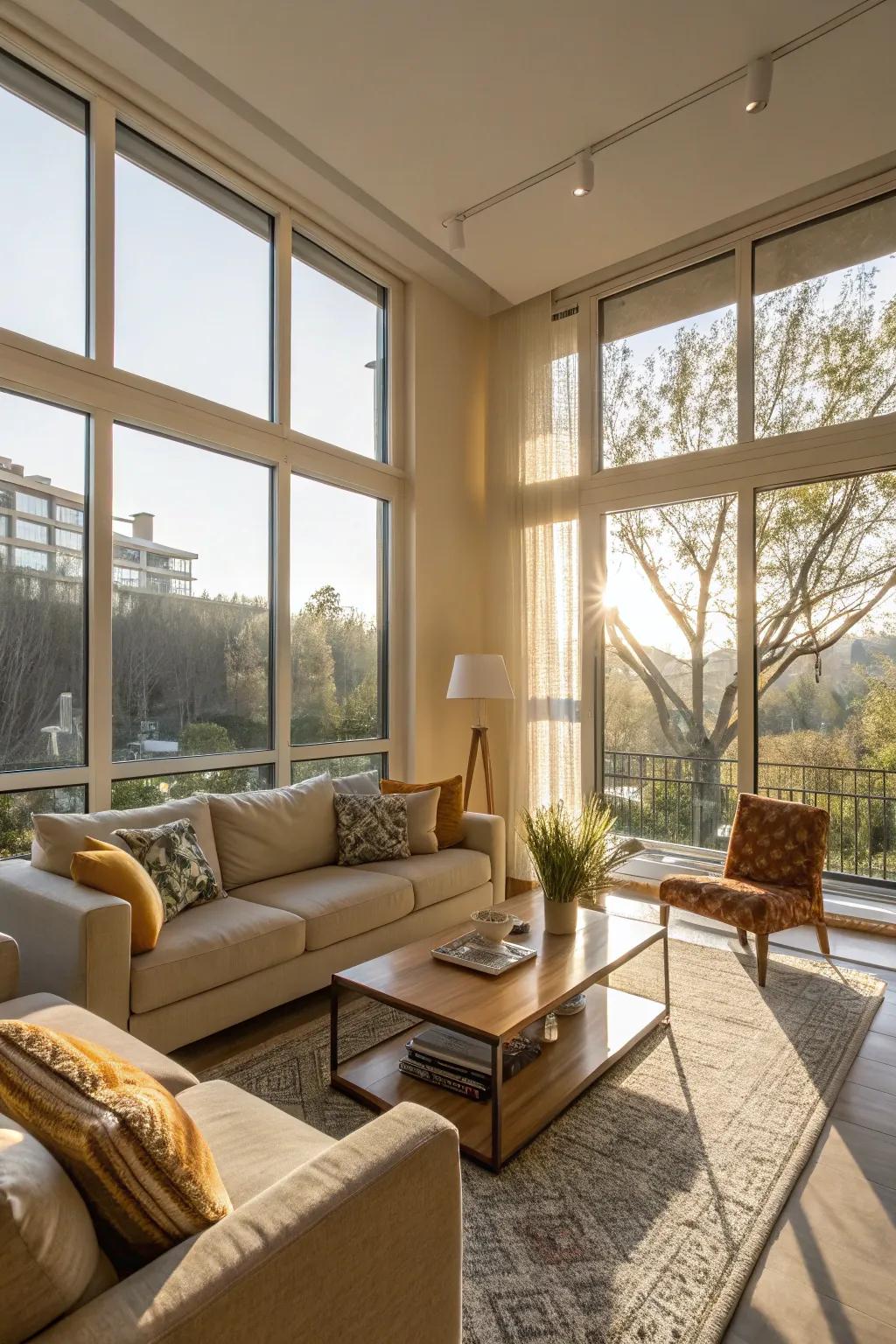 Sunshine fills this living room, enhancing its airy ambiance.