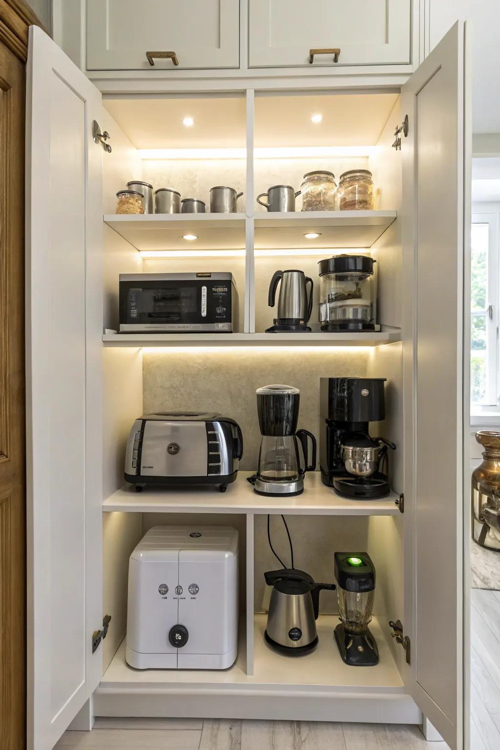 Built-in lighting inside cabinets makes it easier to see and adds a touch of elegance.