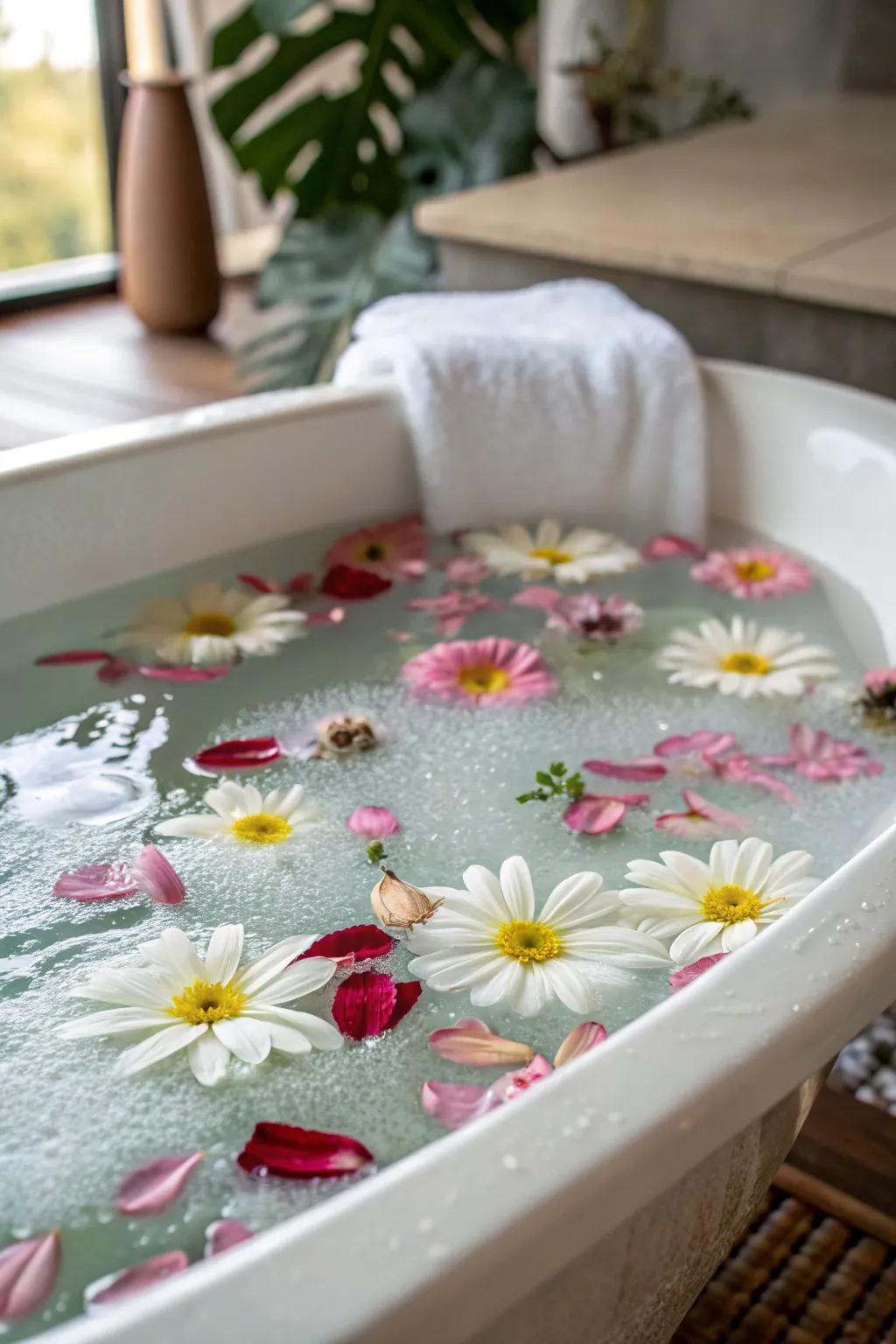 A relaxing bath with mineral salts makes for a perfect way to de-stress.