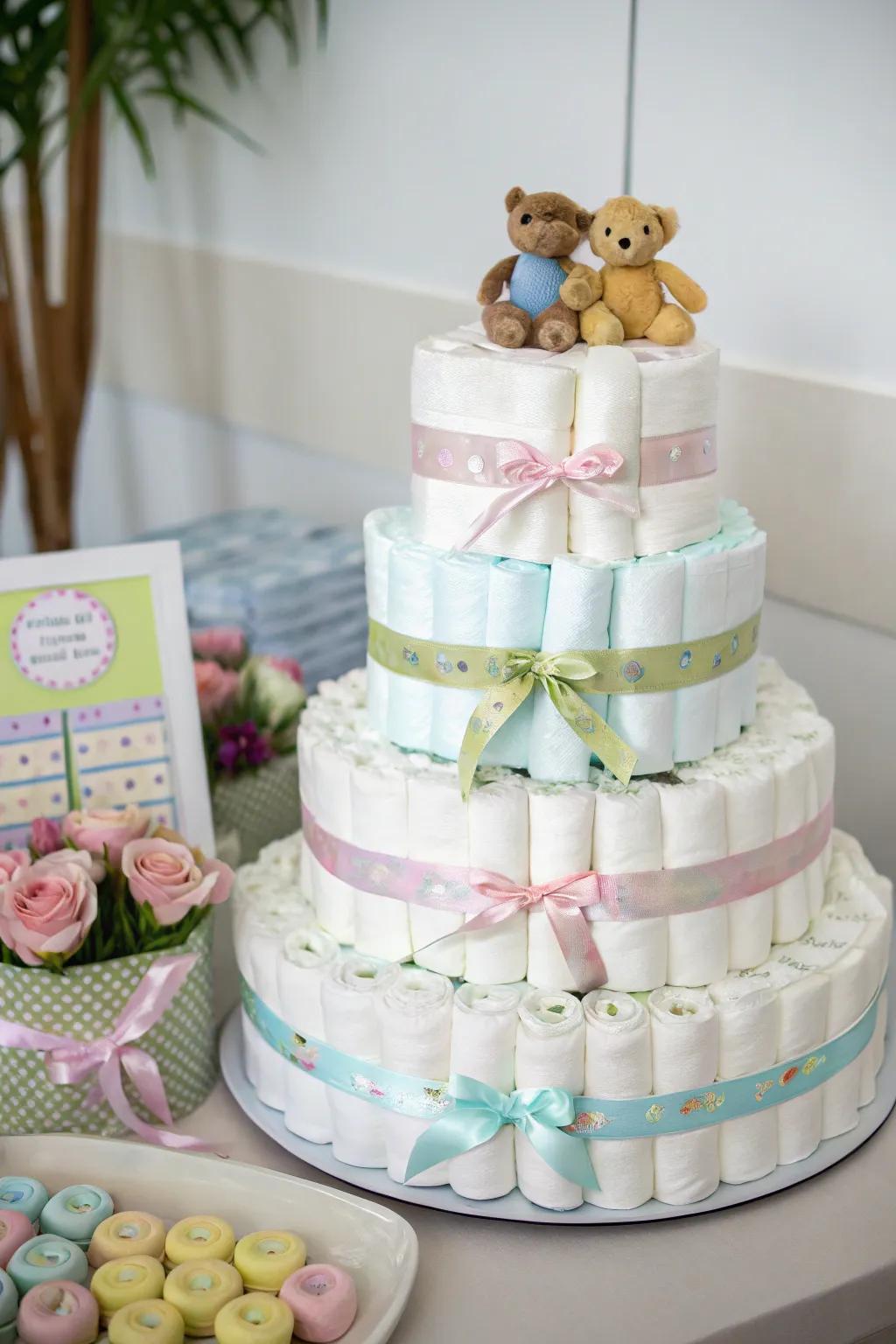 An enchanting diaper creation that is both decorative and useful.