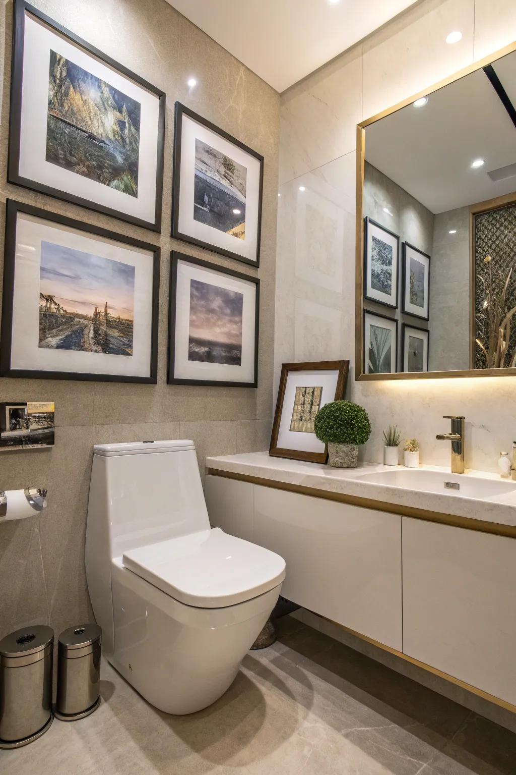 Customized artwork adding a unique touch to the bathroom.