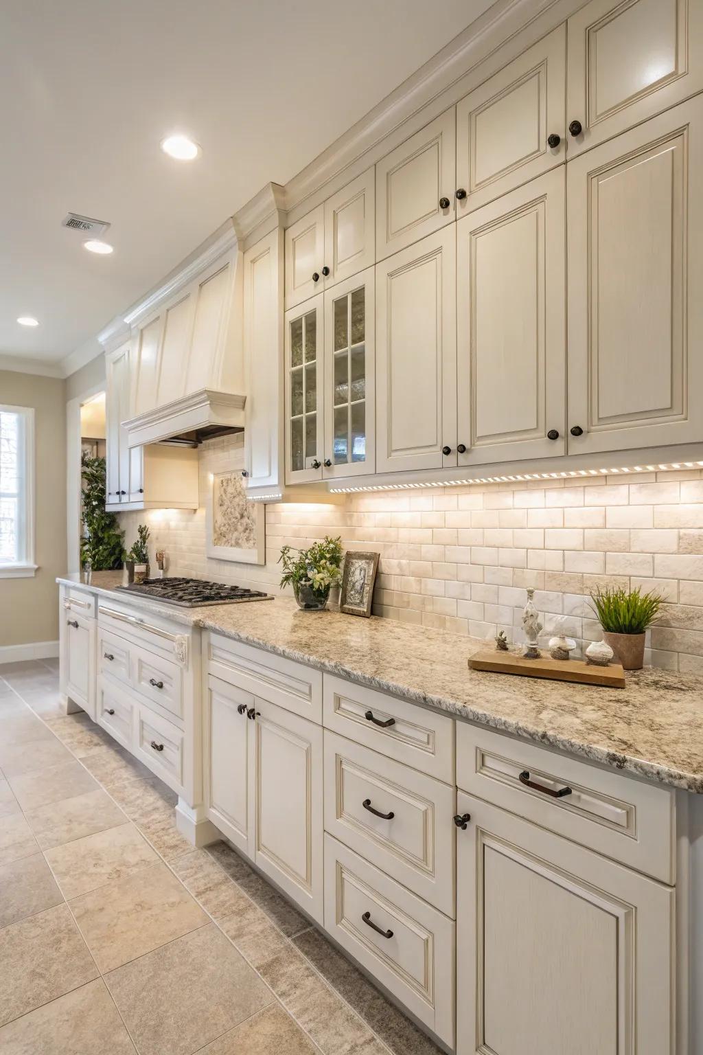 Neutral shades maintain the kitchen's style as elegant and ageless.