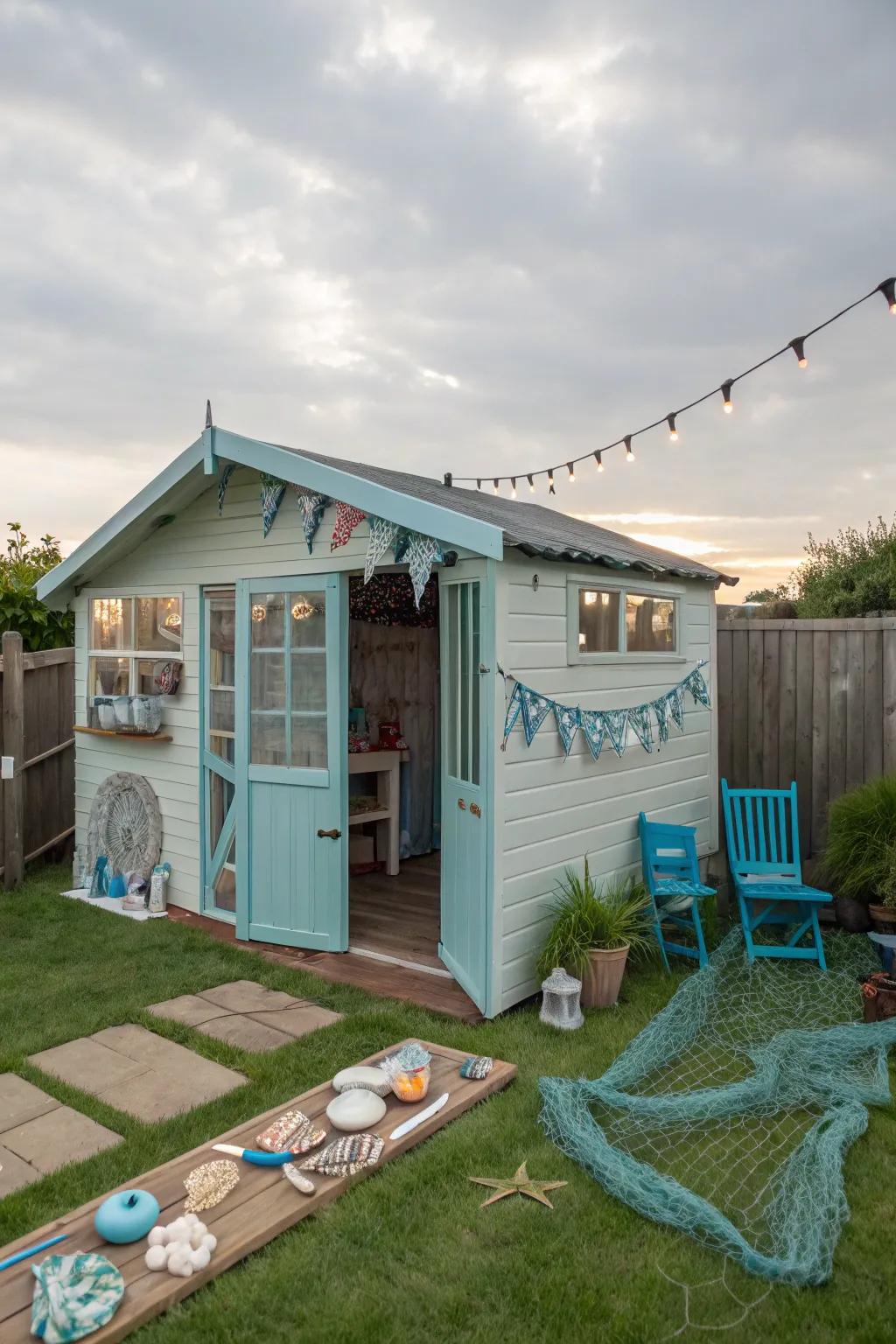 A shore-inspired BBQ gazebo for a beachside ambiance.