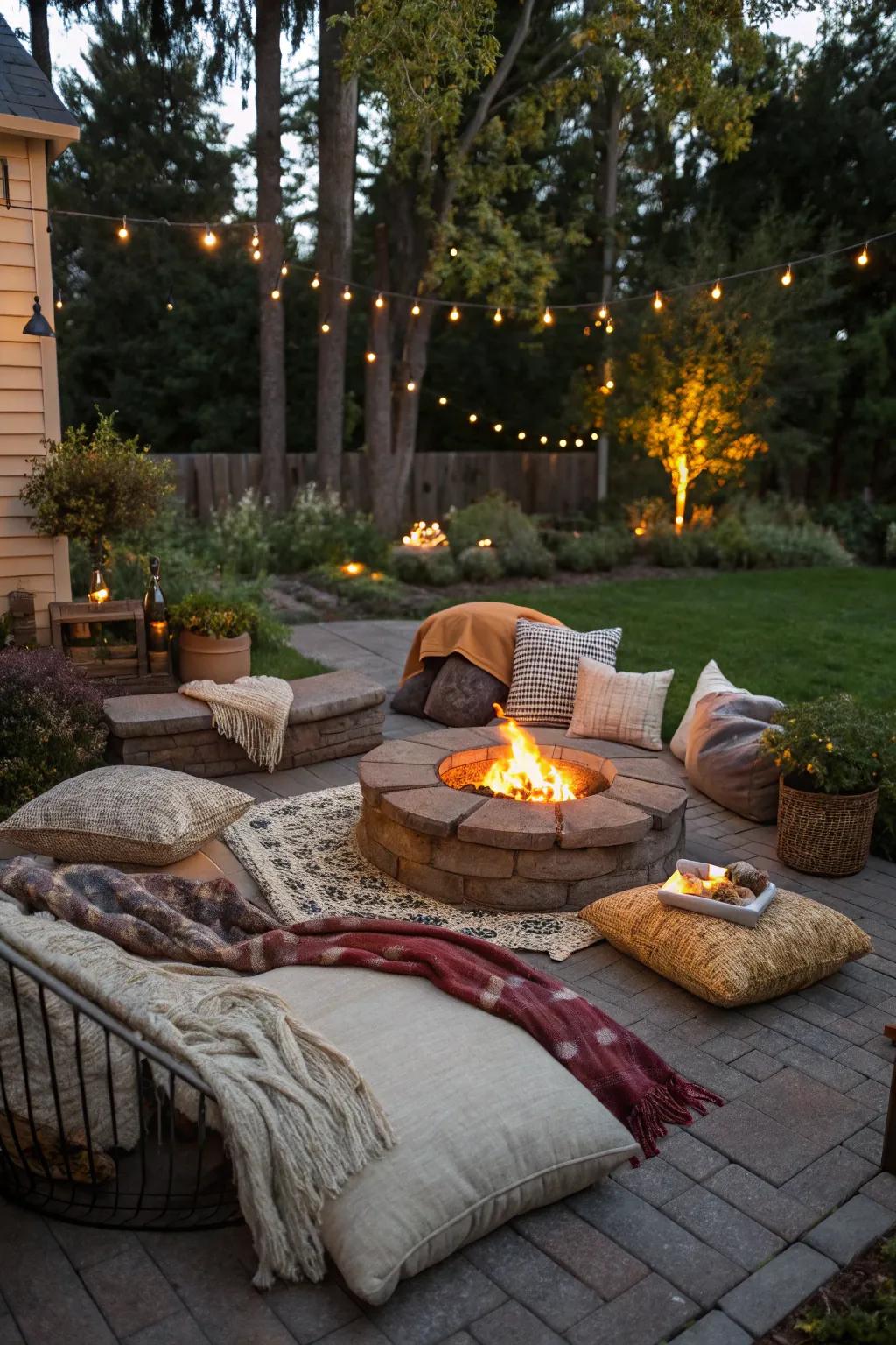 Cushions and blankets make for comfortable seating.