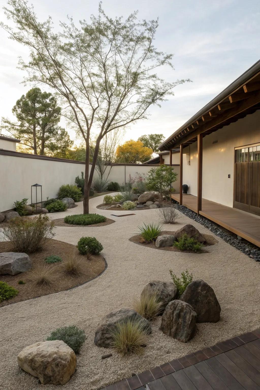 Embrace simplicity with a garden design making use of crushed rock fines.