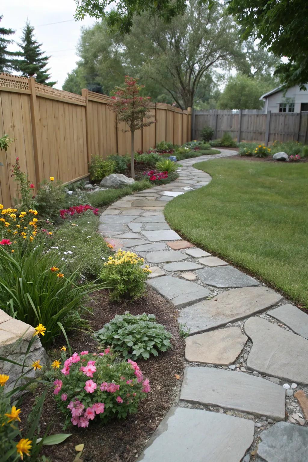 Natural stone pathways provide refinement and appeal.