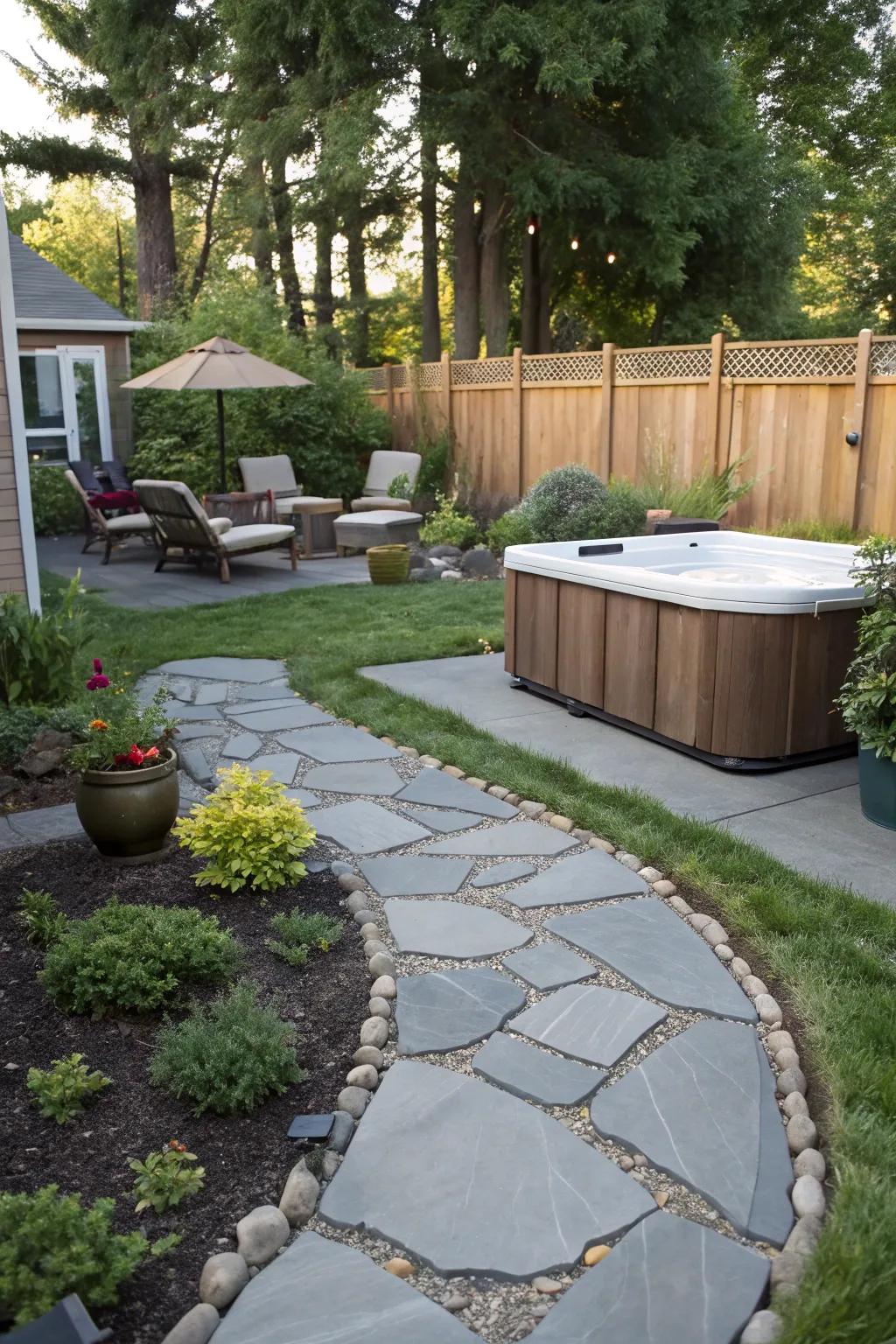 A flagstone pathway adds charm and simplifies access.