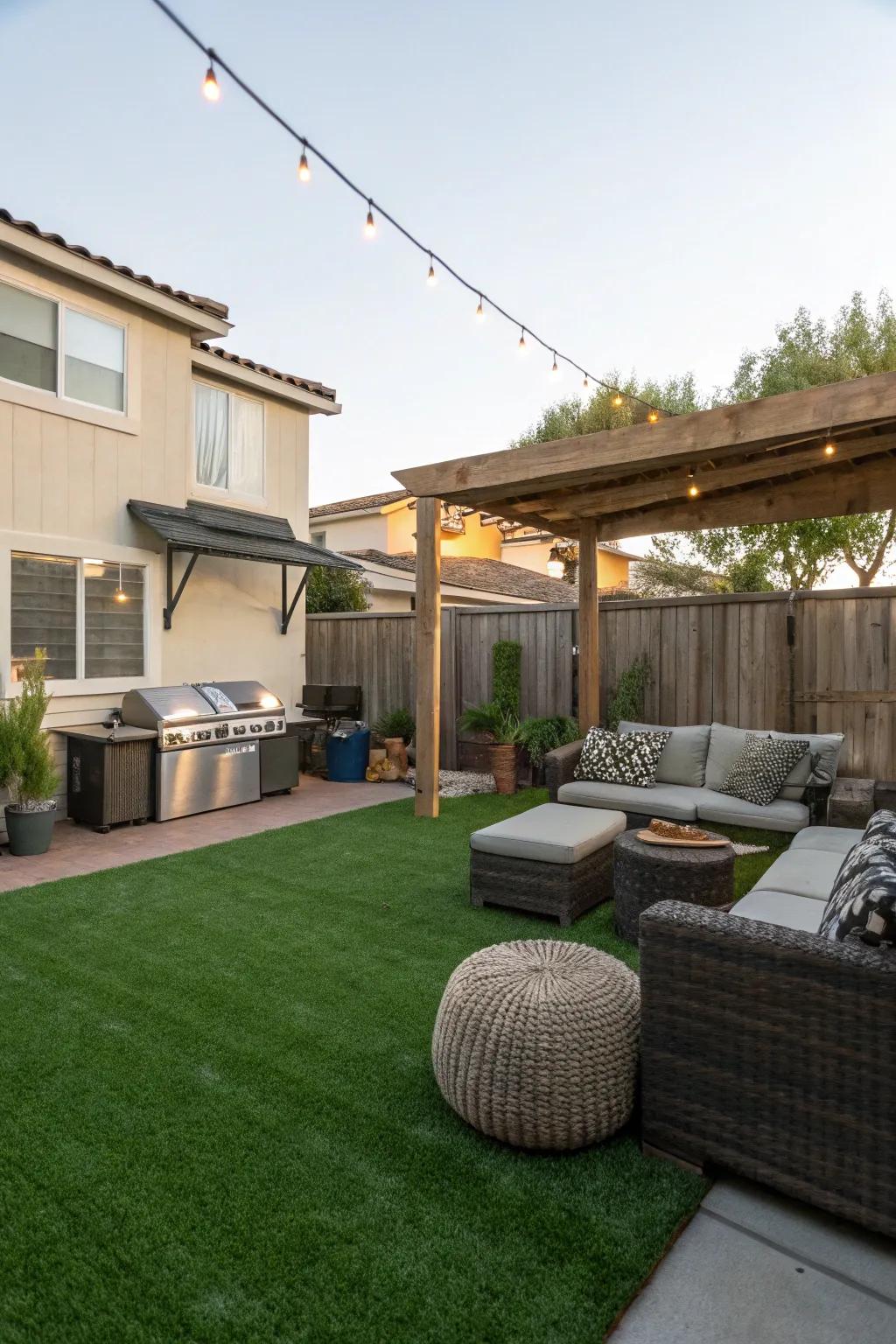 An entertainment zone on luxurious artificial turf.