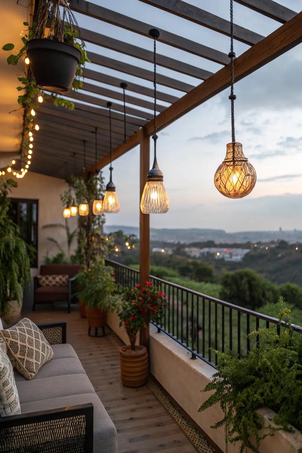 Solar drop lights are eco-friendly and charming for balcony illumination.