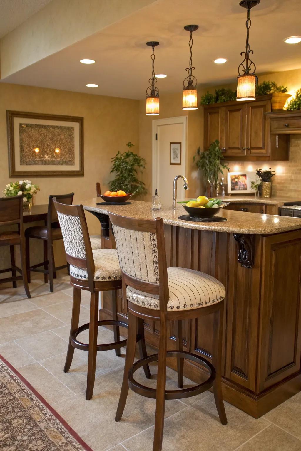 Comfortable and stylish bar stools designed with cushioned comfort.