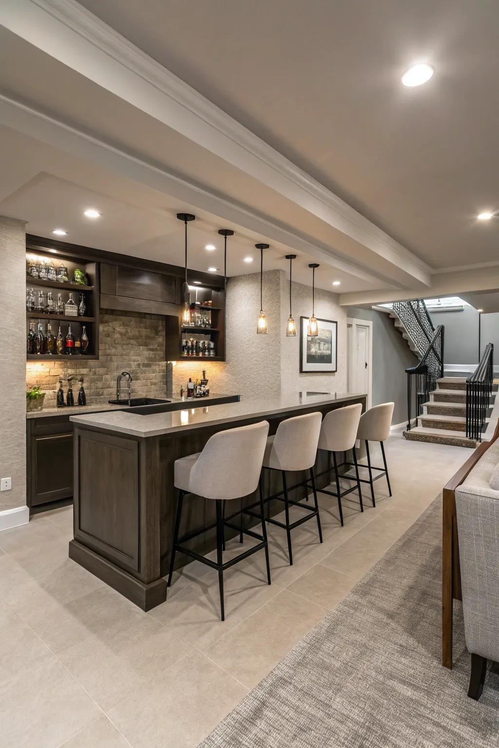 Accept modern minimalism for a polished bar experience.