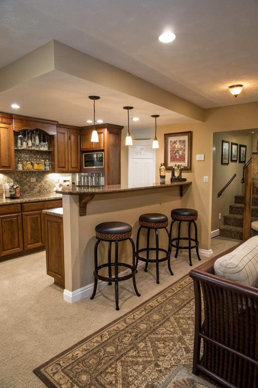 A bar spot introduces a social aspect to your kitchenette, perfect for gatherings.