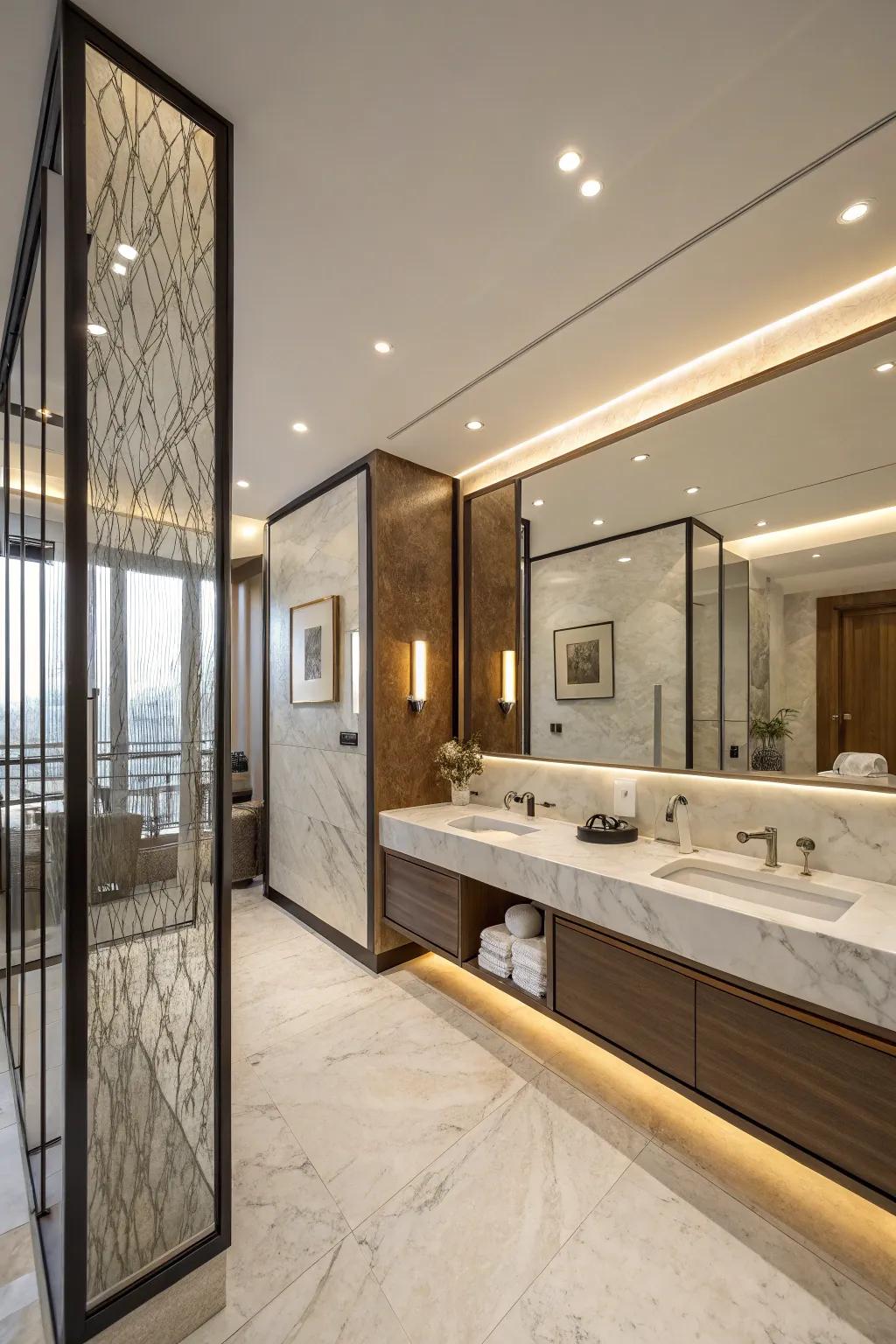 Floor-to-ceiling dividers create a bold impression while segmenting areas.