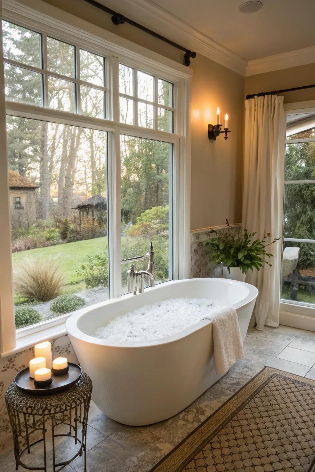 A stand-alone soaking tub converts your bathroom into a personal spa.