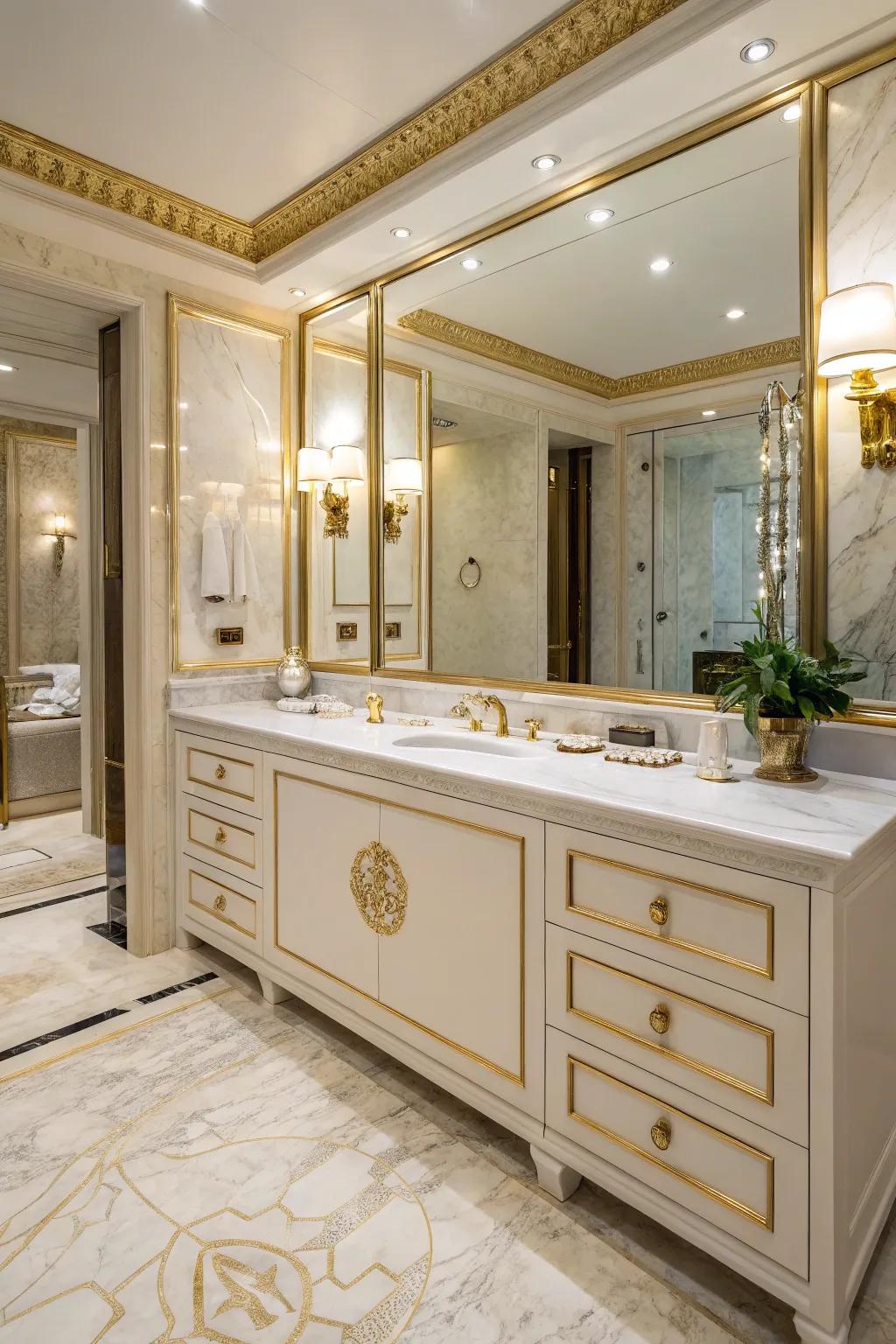 Large gilded pulls create a strong, sumptuous statement.