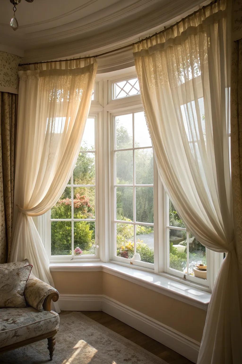Sheer curtains delivering an airy and bright atmosphere.