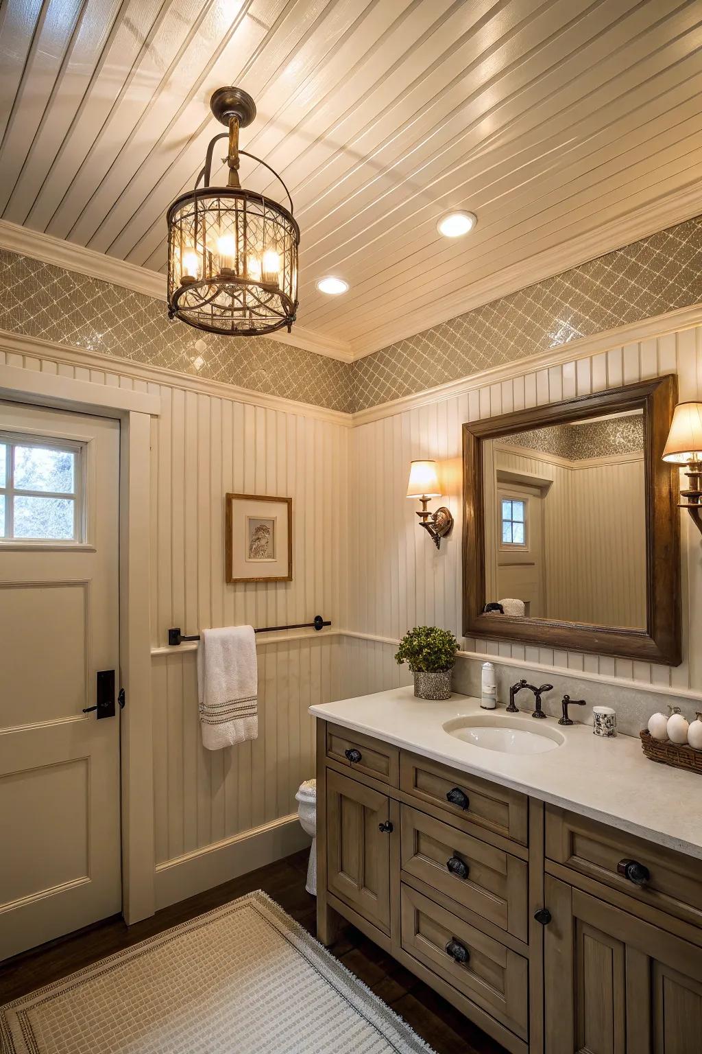 Paneling overhead creates a cohesive and distinctive aesthetic.