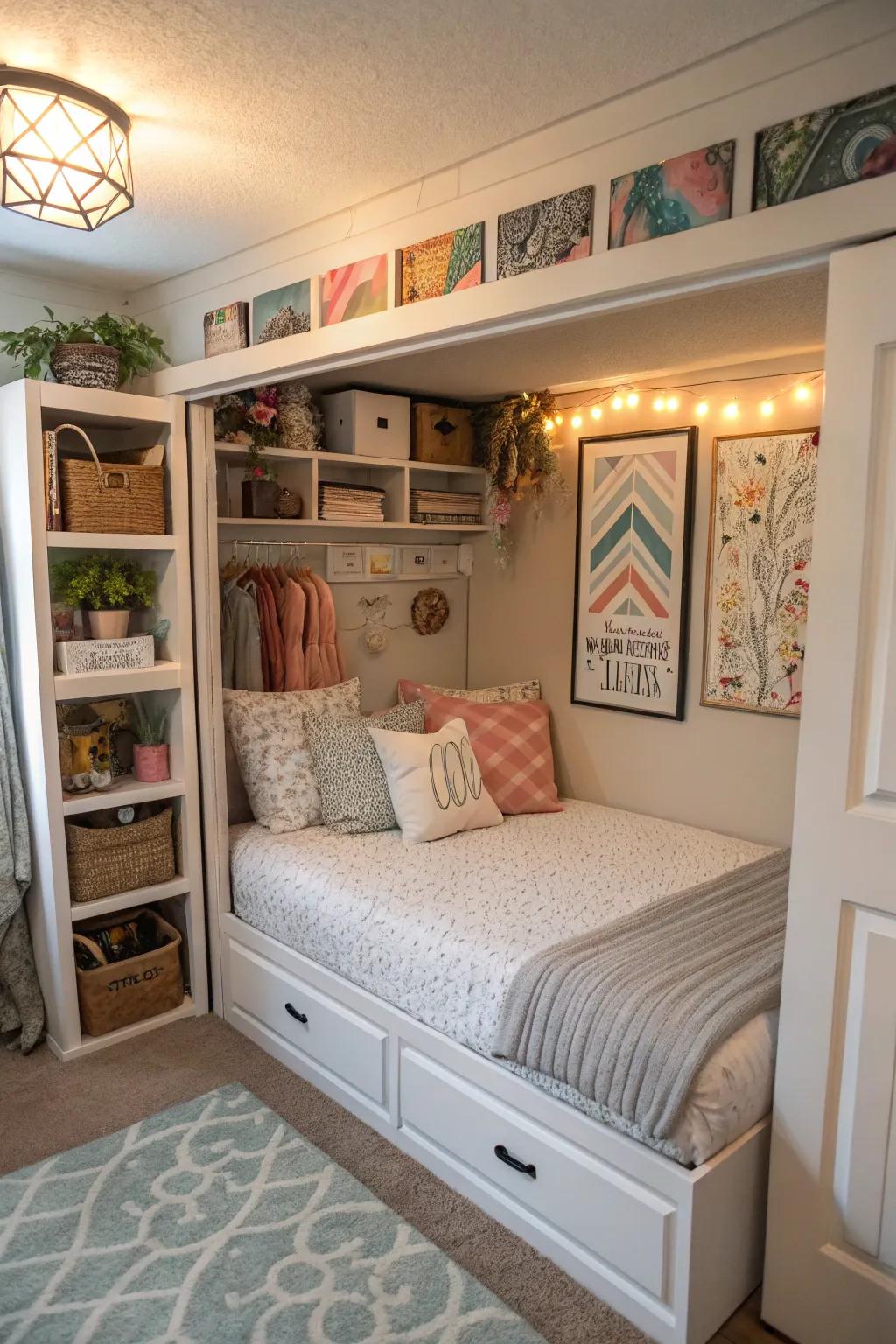 Art and decor customize your closet sleeping zone.