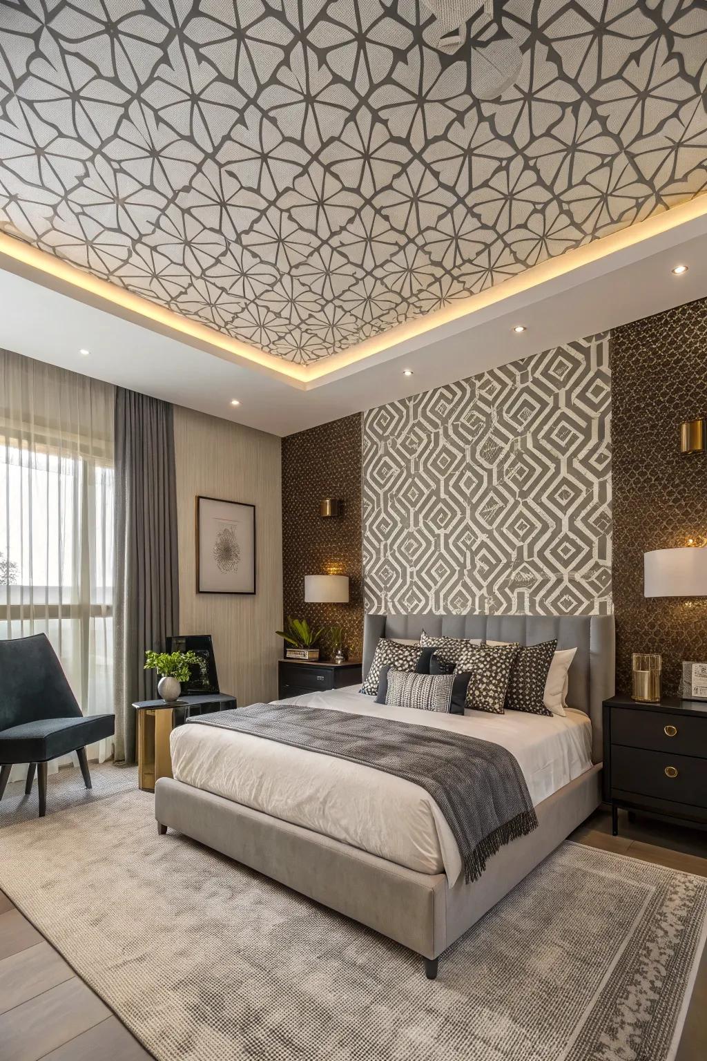 Transform your space by using wallpaper on your ceiling.