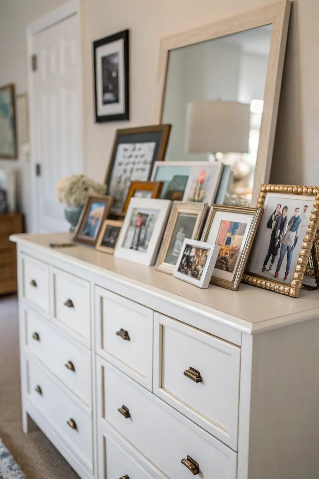 Personalize your dresser with artwork and frames.