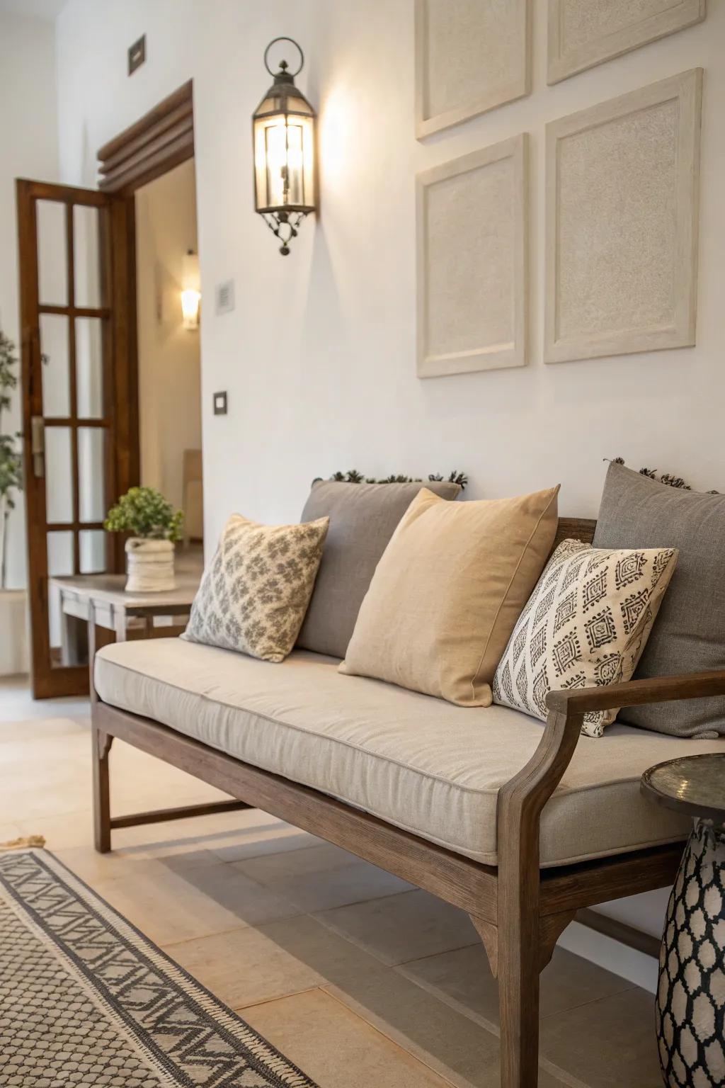 Neutral shades present a serene and adaptable cushion choice.