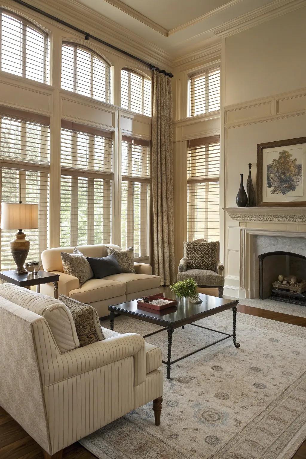 Coordinated coverings that enhance the elegance of the living area.