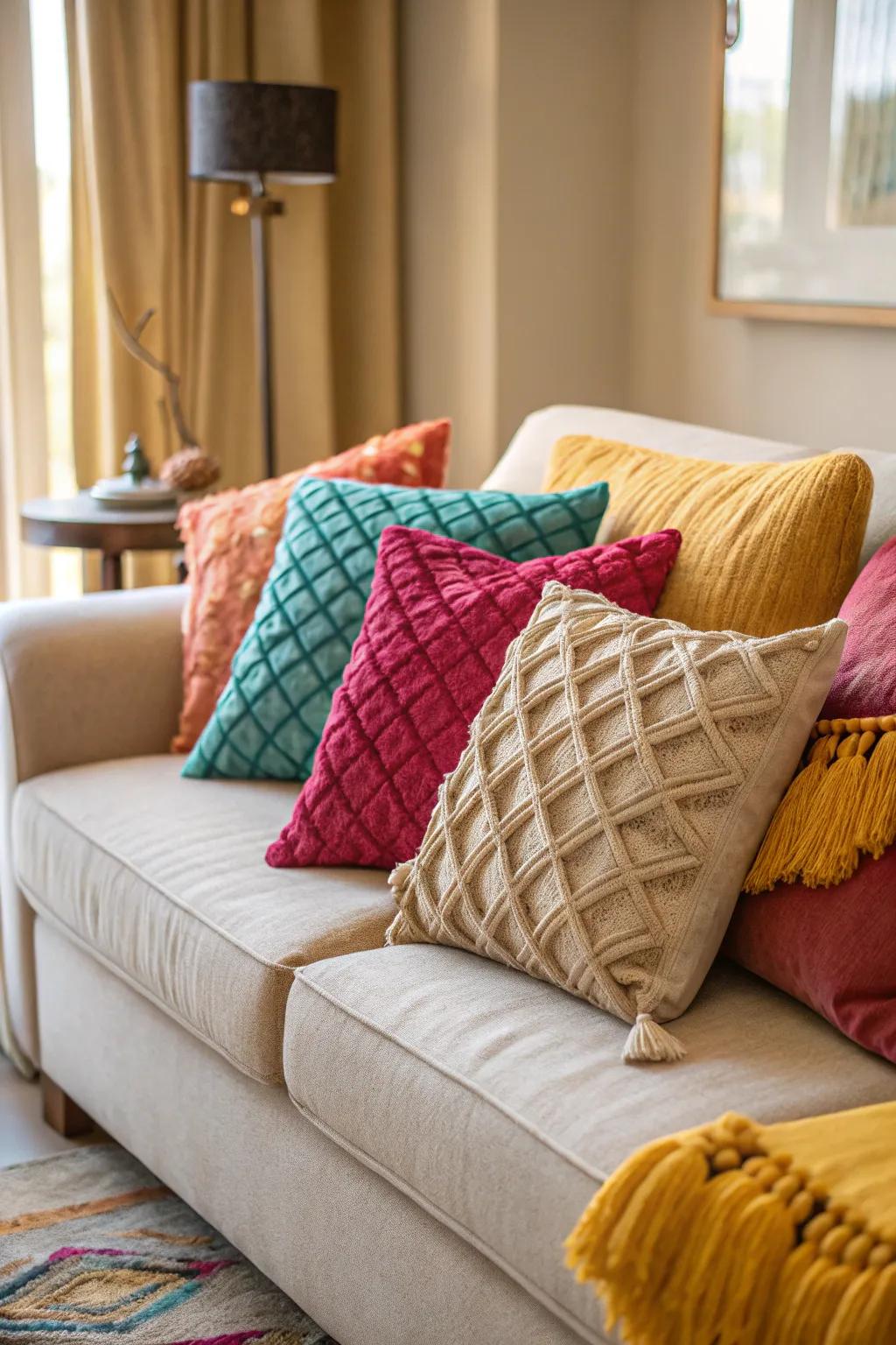 Ornamental accent cushions can quickly refresh the appearance of your living room.